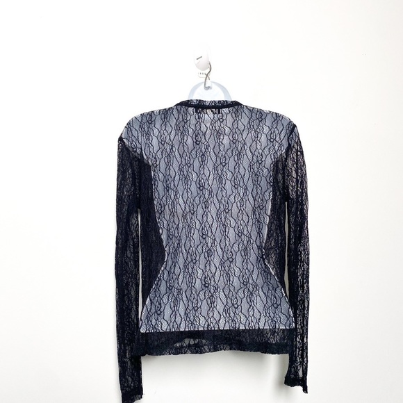 Y2K Mesh Black Long Floral Goth Sleeve Top - Picture 5 of 7